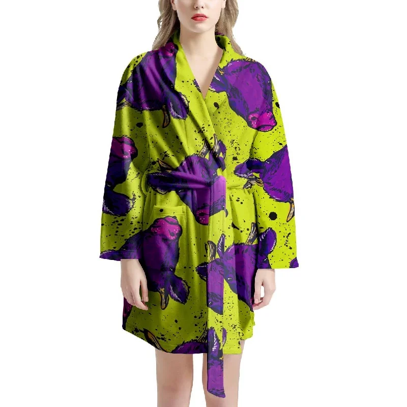 Abstract Neon Cow Print Women's Robe